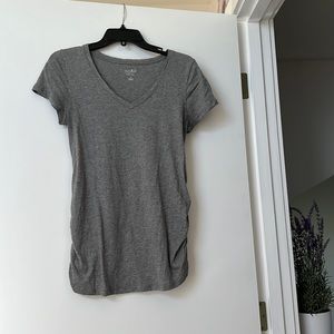 Shortsleeved Grey V-Neck Maternity T-shirt